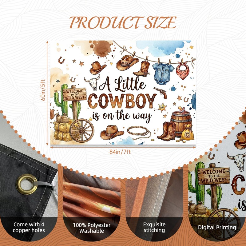 Cowboy Baby Shower Backdrop 7x5ft, A Little Cowboy is on