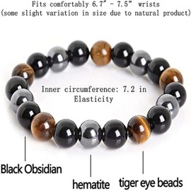 Nathalie Natural Healing Crystal Bracelets For Women/Men, Gorgeous Semi-Precious Gemstones Stretch Beaded Bracelets for Men/Women (Hematite Tiger Eye)