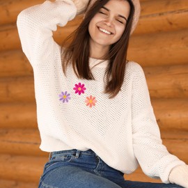 CustomyLife 14 Pcs Flower Iron on Patches, 1.57inch Daisy Embroidered Appliques, Sew On Patch Cute for Jeans, Jackets, Clothes, Hats