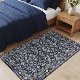 Large Floral 3x5 Entryway Rug Boho Area Rugs for Living Room Bedroom, 3x5 Washable Kitchen Rug Non-Slip, Soft Printed Low-Pile Carpet Indoor Door Mat for Dining Room Bathroom Office