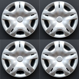 New Wheel Covers Replacements Fits 2010-2018 Nissan Versa, 15 Inch; 5 Double Spoke; Silver Color; Plastic; Set of 4; Spring Steel Clip