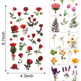 36 Sheets Clear Pressed Flower Stickers for Scrapbooking, Transparent Vintage Vinyl Wildflower Floral Stickers Decals for Water Bottles Scrapbooks Card Making Journal Planner DIY Craft Decoration
