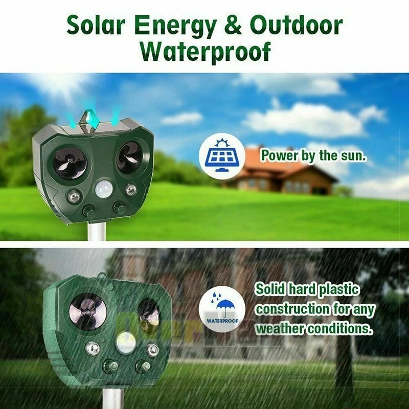 Ultrasonic Solar Animal Repeller 5 Modes with Motion Sensor Flashing