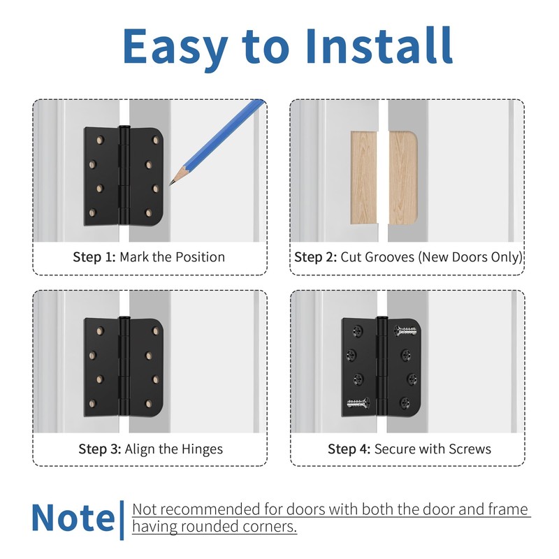 3 Pack Matte Black Door Hinges 4 Inch, Exterior Door