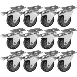 FactorDuty 12 Pack 4" Heavy Duty All Terrain Caster Wheel 360 Degree Dual Locking Brake Swivel Plate 300LB Per Wheel Grey Tyre Veins Polyurethane Wheel Casters