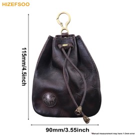 HIZEFSOO Genuine Leather - Drawstring Pouch Leather Coin Purse Pouch Keychain Mini Vintage Jewelry Key Dice Personality Change Coin Purse Pouch Bag Organizer for Men & Women, Coffee, Vintage