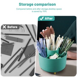 Lenfuos Desk Organiser, 360 Degree Rotating Office Organiser, Pen Holder, 5 Sorting Compartments for Pens, Stapler, Folder Clips, Sticky Notes, Space Saving Desk Organiser (Blue)