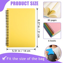CACASO 6 Pack Spiral Notebook,A5 College Ruled Notebooks,Hardcover Spiral Journal Notebook for Study,Office,80 Sheets/160 Pages,8.2 inch x 5.5 inch,6 Colors