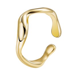 LOVPEPY 14K Gold Plated Chunky Ocean Wave Ring for Women 925 Sterling Silver Twisted Wave Ring Dainty Eternity Rings to Daughter Adjustable Opend Finger Ring Birthday Wedding Jewelry Gifts﻿ (Gold)
