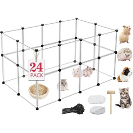 24 Panels Portable Small Animals Playpen,48"x 24"x 28" Transparent Pet Playpen,Portable Plastic Enclosure,Puppy Play Pen for Indoors Outdoor Pet Fence for Guinea Pigs,Bunny,Ferrets,Hamsters,Hedgehogs