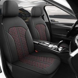YGL Luxury Leather Car Seat Covers Front Set, Anti-Stain Interior Protector.Waterproof Auto Seat Covers for Cars,Trucks,Van,SUV,Pickup,Airbag Compatible (Black/Red Line)