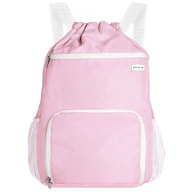 BAVELOE Drawstring Backpack with Wet Pocket & Shoe Compartment, Water-Resistant Sports Gym Swim String Bag for Women Men (Pink)