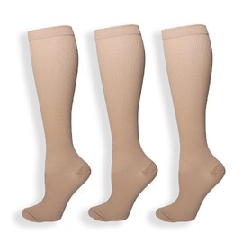Premium Compression Socks (3 Pairs) 15-20 mmHg | Optimal Support for Women & Men in Athletic Activities: Running, Cycling, Skin Color（L/XL）