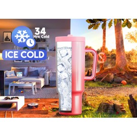 Meoky 40 oz Tumbler with Handle and Flip Straw, 100% Leakproof Tumbler with Lid and Straw, Stainless Steel Insulated Cup, Cupholder Friendly, Keeps Cold for 34 Hours (Flamingo)