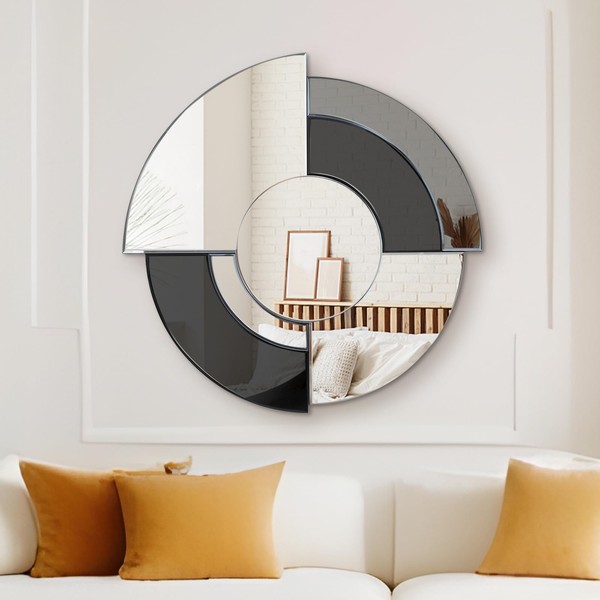 QDSSDECO Cyclone Mirror Sunburst Wall Mirror 31.5" Beveled Edge Frameless