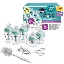 Tommee Tippee Set de Biberones Advanced Anticólicos, Recién Nacido 0m+ | 12 Piezas, Biberones 150ml y 260ml, Tetinas Tipo Pecho Flujo Lento y Medio, A