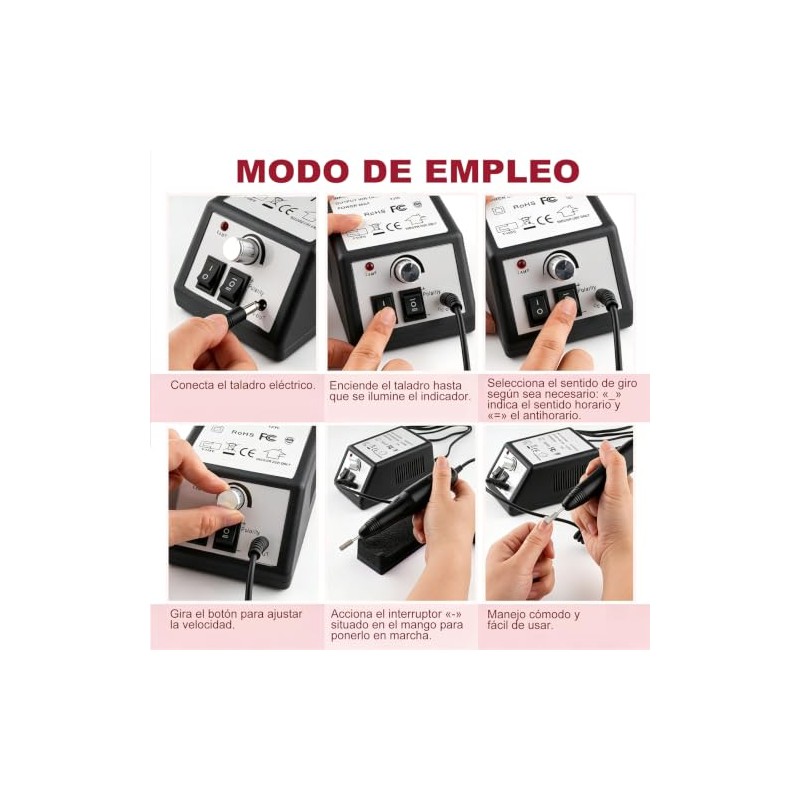 Pulidor de Uñas Profesional 35000 RPM con 100 Bandas de