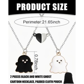 KGDUYC Ghost Pendant Friendship Necklace Magnetic Friendship Necklace Women's Cute Ghost Couple Necklace Black White Stainless Steel Friendship Necklaces Jewellery for Women Girls (Pack of 2)
