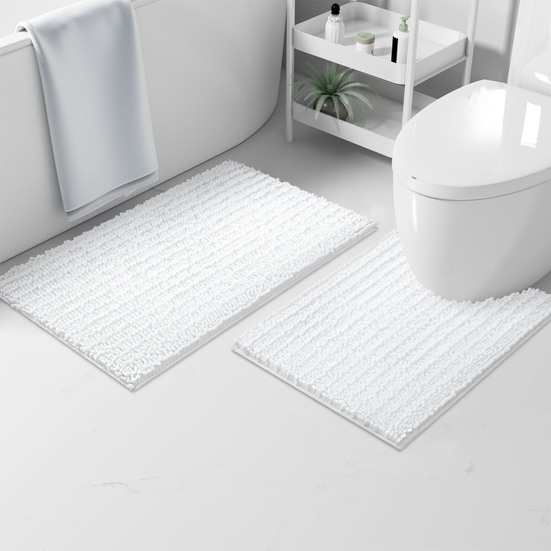 OLANLY Luxury Chenille Bath Mat, Extra Soft Thick Absorbent Shaggy