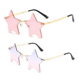 ENTHYI Rimless Star shape Sunglasses Personality Sun Glasses for women/men Party glasses personality pentagram eyewears (pink+pink blue)