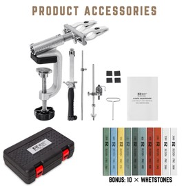 RUIXIN PRO RX-009 Professional Knife Sharpener with 10 Whetstones, 360° Rotation Flip Design Fixed-Angle Aluminum Alloy Kitchen Chef Knife Sharpening Kit Abrasive Holding System Tools