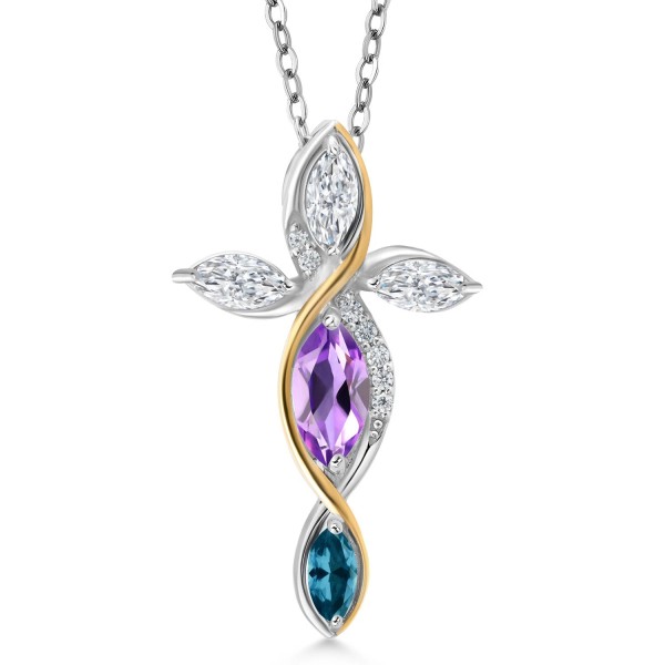 Gem Stone King Cross Necklace For Women In 925 Silver