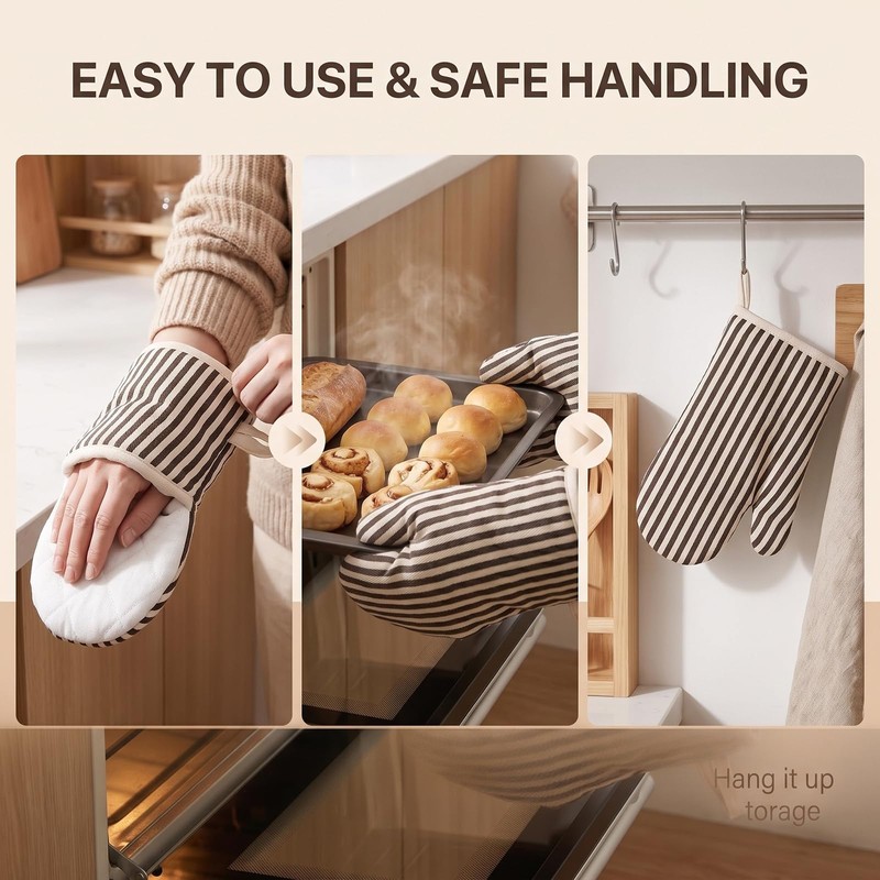 1 Pair Coffee Cotton Heat Resistant Striped Mini Oven Mitts