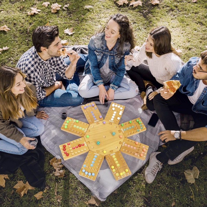 Marble Board Game,Wooden Board Game for 6-8 Players,Portable Design Marble