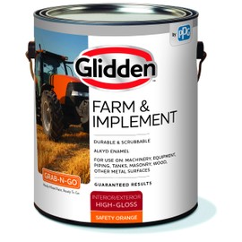 Glidden Farm & Implement Alkyd Enamel Interior/Exterior Paint for use on Machinery, Equipment, Masonry, and Other Metal Surfaces, 1 Gallon, High Gloss, Safety Orange