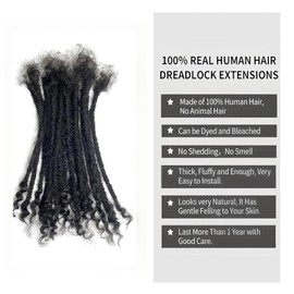 100% Real Human Hair 0.2cm Width 8 Inch Loc extensions Human Hair with Curly Ends 30 Strands per pack Full Handmade Dreadlock Extensions Can be dyed and bleached for Men Women Kids (8 Inch-30)