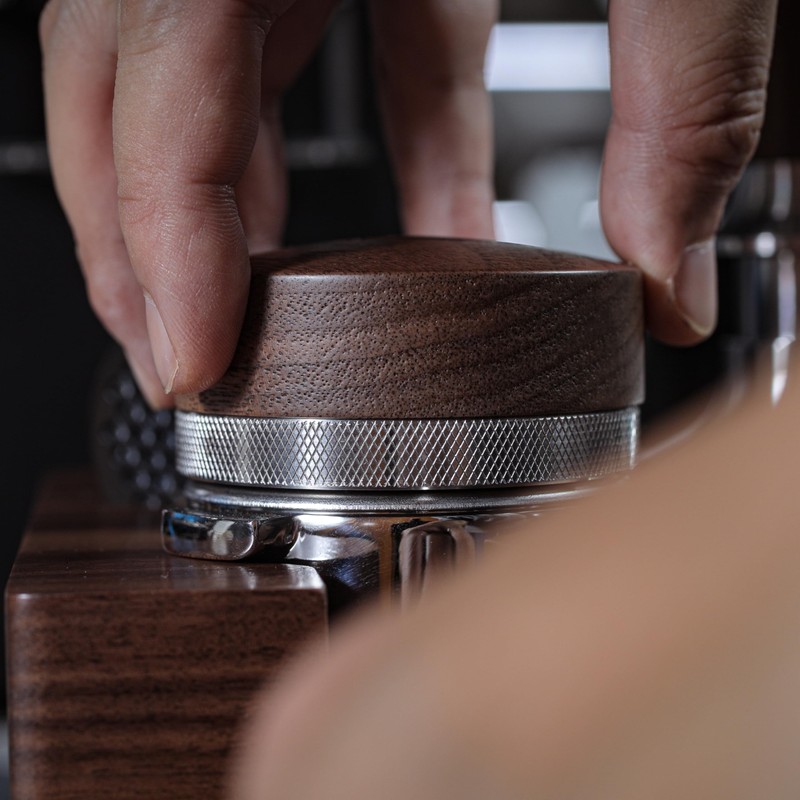 KNODOS 51mm Espresso Distribution Tool Walnut Coffee Distributor Adjustable Depth