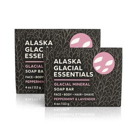 Alaska Glacial Essentials Cold-Process Mineral Clay Soap Bar made with Organic Oils – Face, Body, Shampoo & Shave – Hydrates & Detoxifies – For All Skin Types – Peppermint & Lavender, 2 Pack
