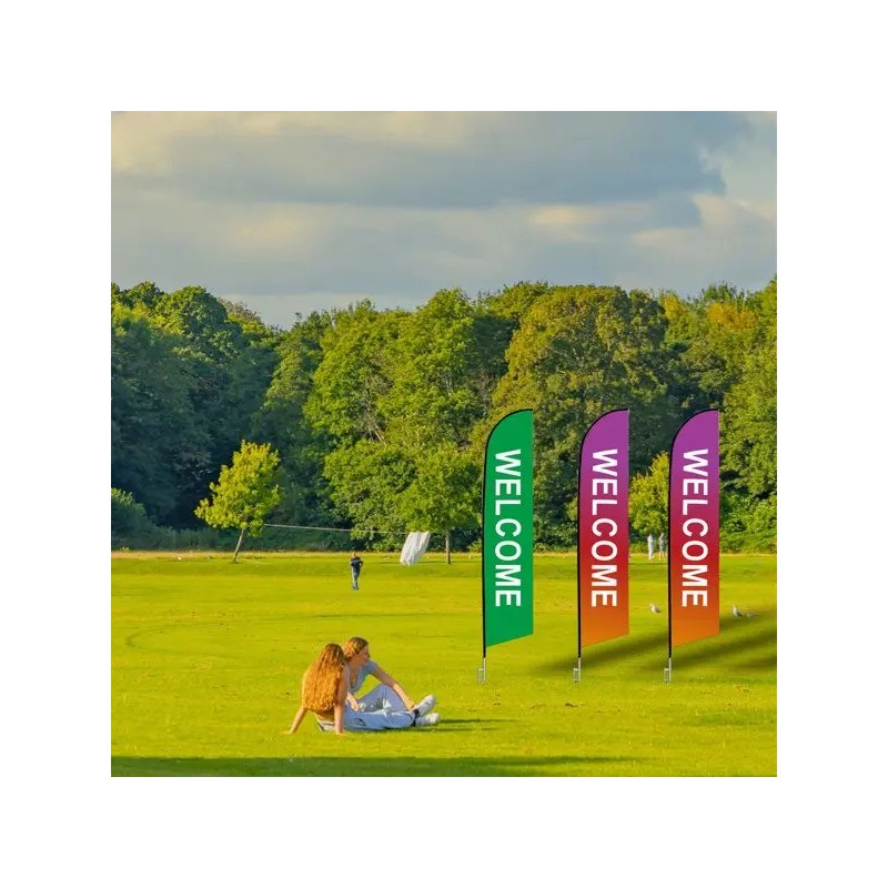 3-Piece Advertising Open Feather Flags Kit with Pole and Ground