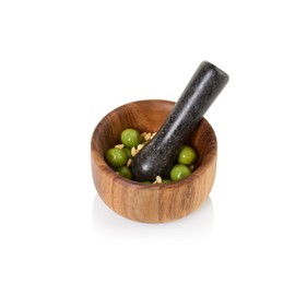 AdHoc Taru Pestle and Mortar Set, 13cm, Acacia Wood/Granite, Herb and Spice Grinder Anti-Bacterial Surface