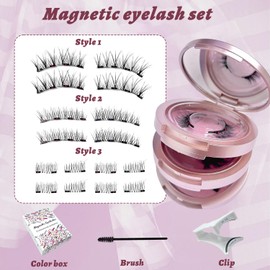 4 Paar magnetische Wimpern – wiederverwendbar, kleberfrei, natürlich aussehende 3D-Wimpern mit einfachem Applikator – wasserfestes Set (Stil 2)