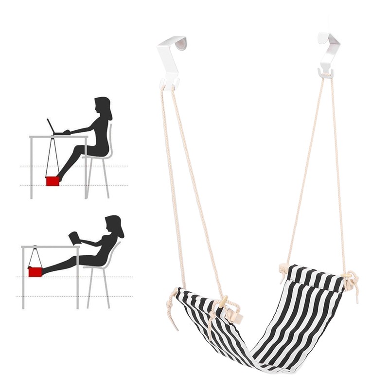 Footrest Black and White Streaks Soft Breathable Adjustable Foot Hammock