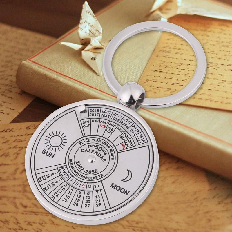 Antique 50 Years Perpetual Calendar Keychain Metal Key Ring Accessory