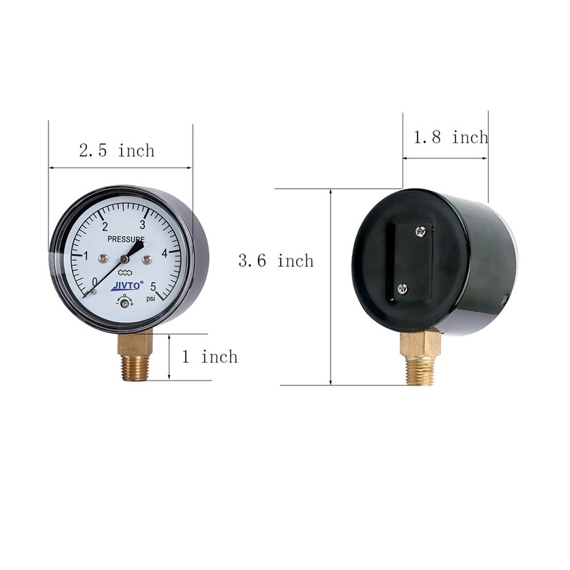 JIVTO 0-5 Psi Low Capsule Pressure Gauge,2-1/2" Dial,1/4" NPT Lower