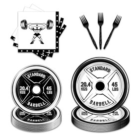 Gym Party Decorations Tableware | 24 Guests Bodybuilder PaperPlates Napkin Fitness Barbell Party Supplies Suitable for Gym Lovers and Weight Lifters