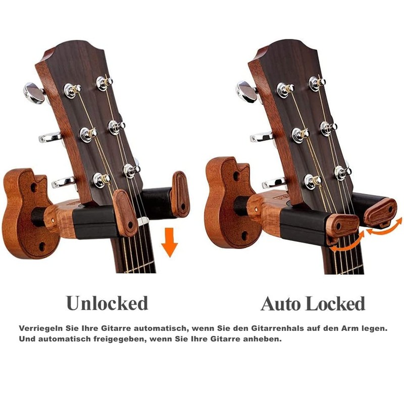 Neboic Guitars, auto-lock wall bracket,Guitar Holder for Wall, Solid Mahogany