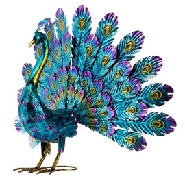 Alpine Corporation 23" Tall Outdoor Metallic Peacock Tail Spread Yard Statue, Vibrant Garden Sculpture for Patio, Lawn, or Entryway, Multicolor