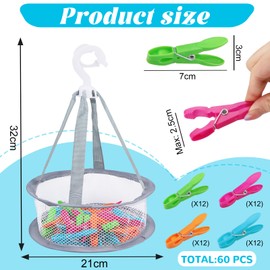 Clothes Peg Basket, Pack of 48, Clamps Bag for Clothes Pegs with Bag, Clothes Peg Dress Basket for Sock Clips for Washing Clothes Peg Bag Outdoor Peg Bag Peg Basket