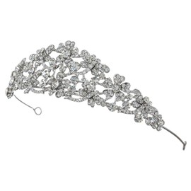 SAMKY Bride's Silver Tiara Crown Bridal Rhinestone Flower Wedding Headpiece Crystal Hair Accessories for Woman