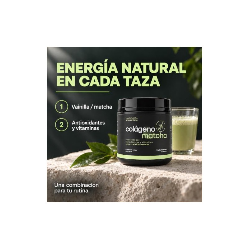Met 5 Colágeno Hidrolizado con Matcha Sabor Vainilla, 450 gr