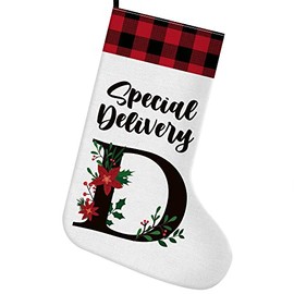 Muktoujaumai Christmas Stocking Initial Letter D, Burgundy Buffalo Snowman Christmas Stocking Christmas Xmas Decor Holiday Decoration for Home Party Family Mom Dad Daughter Son Kids Teens Gifts