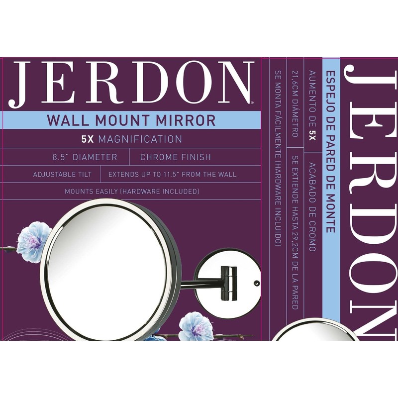Jerdon Wall Mount Chrome Finish Makeup Mirror – 5X Magnification