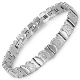 RainSo Women's Magnetic Bracelets Stainless Steel Bracelets for Women with Ultra Strength Sliver Kissing Fish Design Adjustable Crystal Bracelet for Mother's Day Birthday Gift [Includes Sizing Tool],