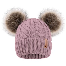 Arctic Paw Beanie Hats for Women Cable Knit Fleece Lined Winter Hat Pom Pom Beanie for Women Pink
