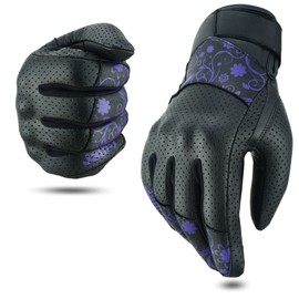 JAUNTY Motorcycle Gloves for Women Leather Riding Touchscreen Gloves for Ladies with Hard Knuckle Perforated Breathable Biker, ATV BMX, Combat Motocross, Riding Racing (Purple, X-Large)