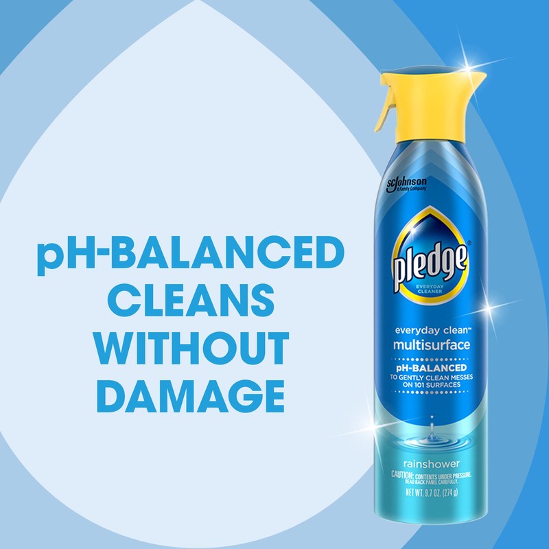 Pledge pH-Balanced Multisurface Spray, Everyday Cleaner, Rainshower Scent, 9.7oz (Pack
